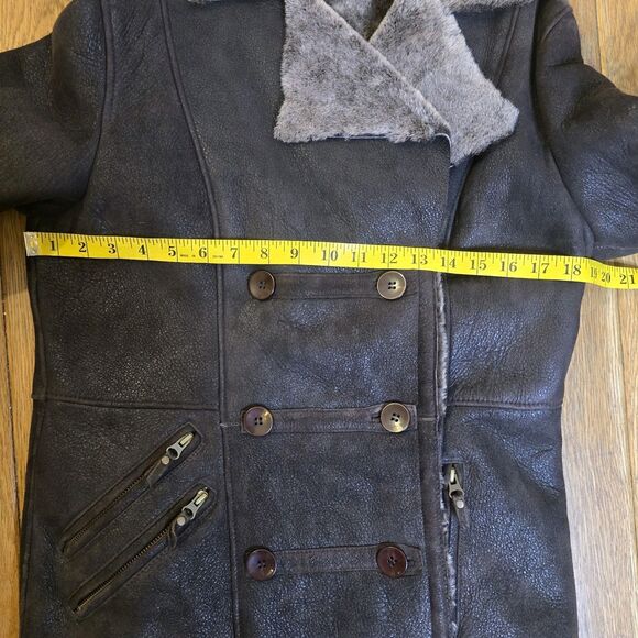 Aquascutum Women's M Brown Shearling Sheepskin Double Breasted Coat - Picture 8 of 16